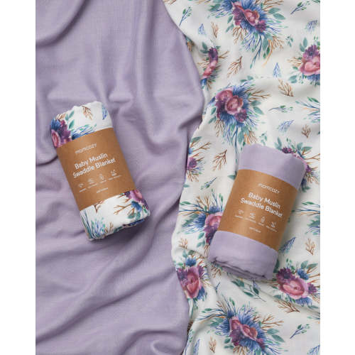 2 packs of purple flower Soft Muslin Swaddle Blankets for baby