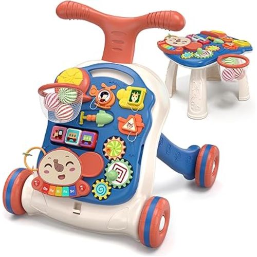 QDRAGON 3 in 1 Baby Walker and Activity Center for Boy 12-18 Months, Blue