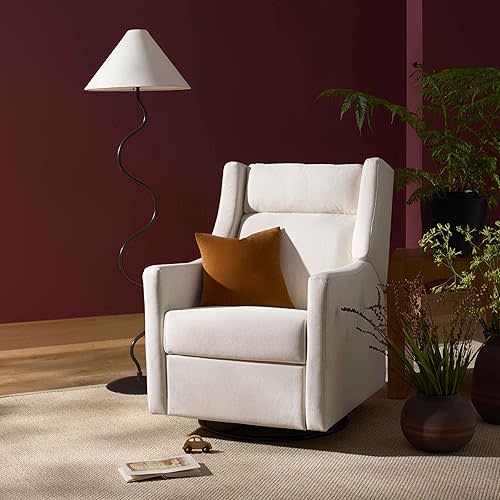Babyletto Kiwi Plus Power Recliner and Swivel Glider with Power Headrest and USB Port in Performance Cream Eco-Weave, Water Repellent & Stain Resistant, Greenguard Gold and CertiPUR-US Certified