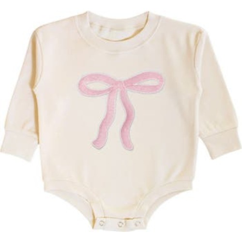 Bow Patch Long Sleeve Romper, 3-6M