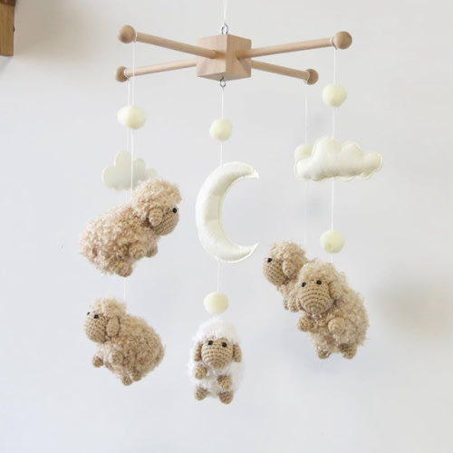 Sheep Crib Mobile Neutral Baby Mobile for Crib Sheep Baby Crib Mobile for Girls Boys Boho Nursery Baby Mobile for Bassinet