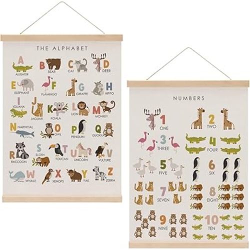 Cute Animal Number Chart Alphabet Poster Hanger, ABC Chart Wall Decor, Toddler Learning Posters, Educational Posters Homeschool Supplies, Wall Art Wall Hanging Banner Bedroom Nursery Decor
