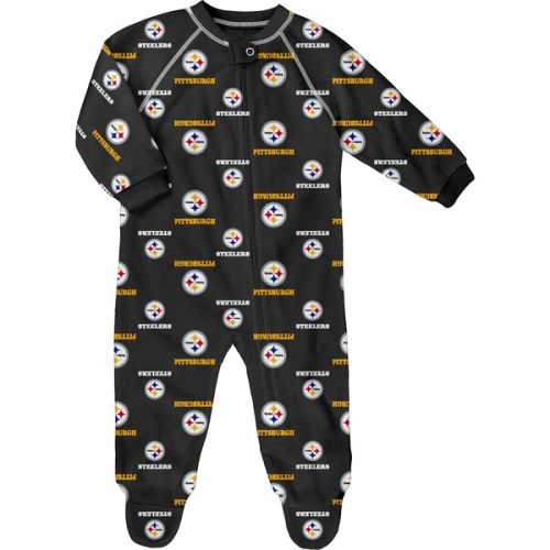 Pittsburgh Steelers Infant Allover Print Raglan Full-Zip Sleeper - Black