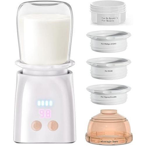 Bottle Warmer, Fast Heating Portable Bottle Warmer with 4 Adapters, Rechargeable Travel Bottle Warmer with Smart Temperature Control, Cordless Baby Bottle Warmer for Breastmilk or Formula