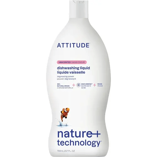 ATTITUDE Dish Soap, EWG Verified, Plant-Based & Vegan Dishwashing Liquid, Naturally Derived, Unscented, 23.7 Fl Oz