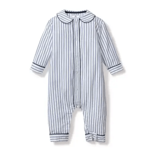Baby's Twill Cambridge Romper in Navy French Ticking