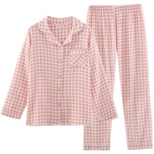 codcm Womens Cotton Pajama Sets Long Sleeve Button Down Shirt and Pants Sleepwear 2 Piece Gingham Pj Set