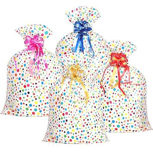 Outus 8 Pcs Extra Large Gift Bags 36'' x 48'' Oversized Plastic Storage Bags with Pull Flowers Jumbo Wrapping Pack for Presents Birthday Party Bridal Showers Baby Showers
