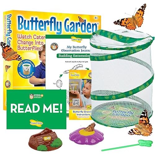 Insect Lore Butterfly Garden Kit, Painted Lady Butterfly Kit with Voucher for Live Caterpillars, Butterfly Habitat, STEM Journal & More