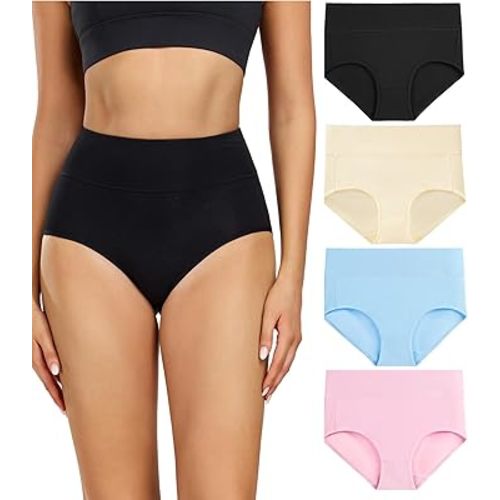 wirarpa Women's Cotton Underwear High Waisted Ladies Panties Full Coverage Briefs 4 Pack (Regular & Plus Size)