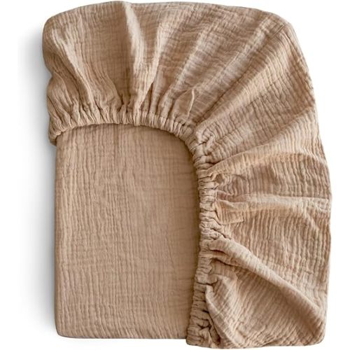mushie Extra Soft Muslin Fitted Mini Crib Sheet | 24"x 38" (Pale Taupe)