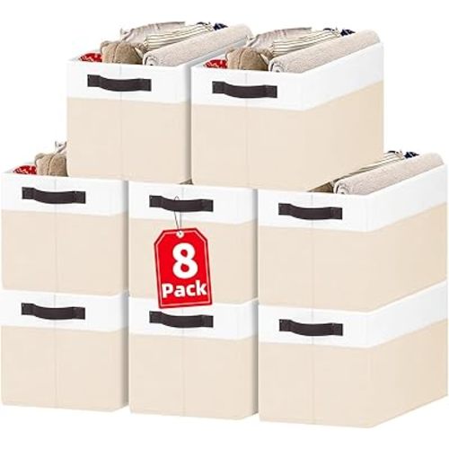 Criusia 8 Pack Large Storage Basket, Fabric Blanket Basket Living Room, Toy Organizers and Storage with Handles for Kids, Laundry Basket for Clothes Towel, Yarn and Craft Storage Bins (14L*10W*9.5H)