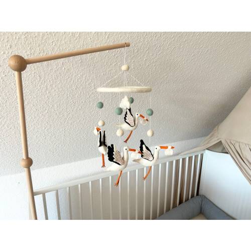 Stork Mobile I Rattling Stork I Children's Room Decoration I Felt Decoration I Baby Room I Gift for Birth I Baby Shower I Baby Equipment