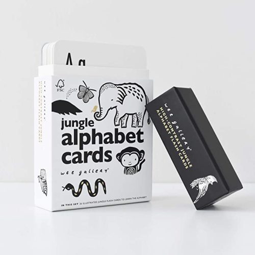Wee Gallery Educational Flashcards for Babies, Black and White Animal Alphabet Learning Cards, Double Sided, Perfect for Visual Stimulation, Cognitive Development in Babies and Toddlers (Ages 0-3) - Jungle