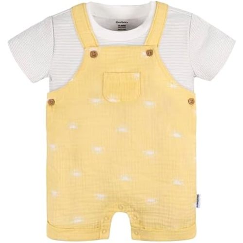 Gerber Unisex Baby Gauze Overall Romper and T-Shirt Set
