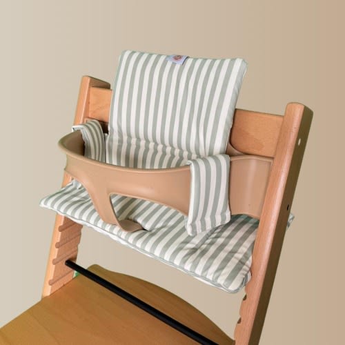Wipeable Cushion Compatible with Stokke Tripp Trapp Classic High Chair - Sage Stripe