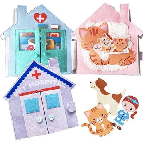 MOVEBO- Quiet Book Child Booktoddler Quiet Book-Busy Book for 3 Year Old Boys&Girls - Travel Toy,Best Gift from Grandparents for Toddler (Pet Hospital)