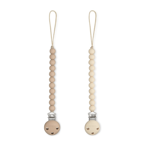 Comfy Cubs Pacifier Clips 2 Pack - 100% Food Grade Silicone Baby Pacifier Clips, BPA & PVC Free - CPSIA Certified, Lightweight and Flexible Baby Gifts - Beige & Light Beige