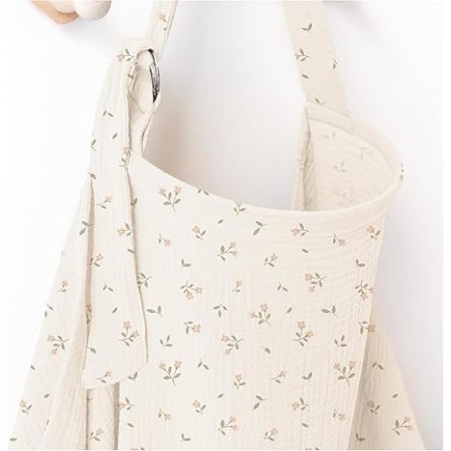 Muslin Nursing Covers for Breastfeeding, Privacy Breast Feeding Cover with Arch Neckline for Mom and Baby, Breathable 100% Cotton Nursing Apron Multi-use Stroller Cover
