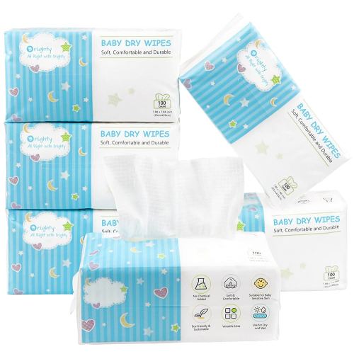 Orighty Baby Dry Wipes - Super Soft & Gentle Baby Washcloths, Use Wet or Dry, 100% Unscented Tissue for Babies Sensitive Skin, Ideal for Diaper Changes, Feeding, Nursing, Runny Nose & Drool, 600 Count