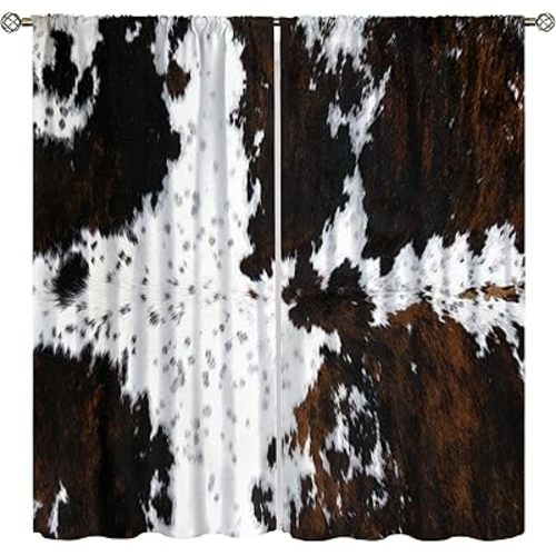 YCness Cow Print Curtains, Animal Fur Skin Curtains Brown Cowhide Western Farm Window Treatments for Kids, Wild Animal 3D Print Rustic Hunter Theme 2 Panel Sets, 63x72 Inch