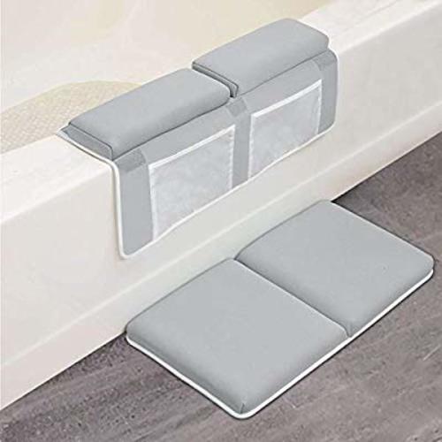 Bath Kneeler with Elbow Rest Pad Set, 1.5 inch Thick Kneeling Pad and Elbow Support for Knee & Arm Support Large Bathtub Kneeling Mat with Toy Organizer for Happy Baby Bathing Time