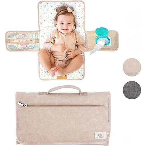 Portable Diaper Changing Pad - Waterproof Mat Travel Diaper Changing Station with Pockets for Baby Essentials - Gifts for Baby Shower, Newborn Girls and Boys