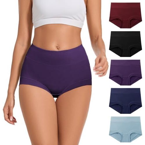 5 Pack Womens Cotton High Waisted Full Coverage Underwear(Regular & Plus Size)