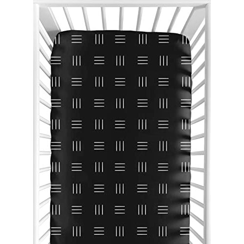 Sweet Jojo Designs Black and White Boho Mudcloth Boy or Girl Fitted Crib Sheet Baby or Toddler Bed Nursery - White Black Bohemian Woodland Tribal Southwest Mud Cloth Hatch Gender Neutral Triple Line