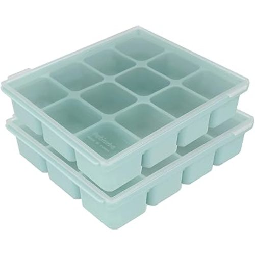 Baby Food Storage Silicone Cubes with Clip-On Lid Freezer Tray Baby Food Soups Purees Ice Safe Design Made in Korea(12cubes 1.5oz, Ocean Blue Set of 2)