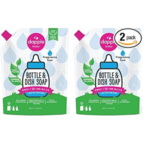 Amazon.com: Dapple Baby, Bottle and Dish Liquid Refill Dish Soap Plant Based Hypoallergenic, Fragrance Free, (Pack of 2) 68.0 Fl Oz : Health & Household