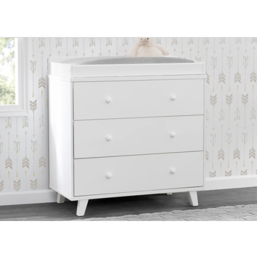 Ava 3 Drawer Dresser with Changing Top and Interlocking Drawers | Delta Children - White