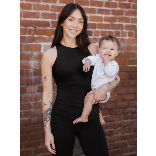 Ribbed Bamboo Racerback Nursing Tank | Black