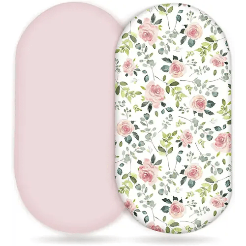 GRSSDER Stretchy Ultra Soft Baby Fitted Bassinet Sheet Set 2 Pack, Universal Cradle for Rectangle, Oval, or Hourglass Pad/Mattress, Pink Rose Sheets Girls