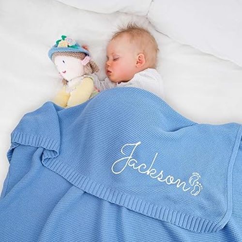 Personalized Baby Blanket Embroidered with Name, Custom Knit Baby Blanket for Girls Boys, 30x40in Customized Baby Blanket for Personalized Baby Gifts, Unisex for Newborn