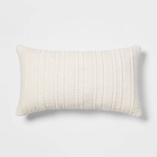 Oversized Textural Woven Lumbar Throw Pillow Cream - Threshold™: Indoor Rectangle Cushion For Sofa