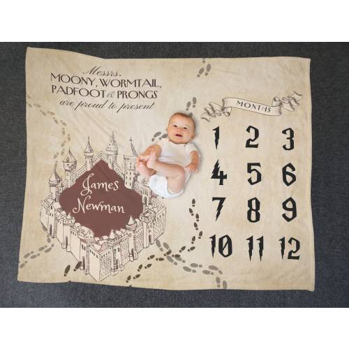Personalized Marauder's Map Milestone Baby Blanket, Custom baby wizard milestone blanket,custom magic school wizardry Baby Shower Gift HCMH1