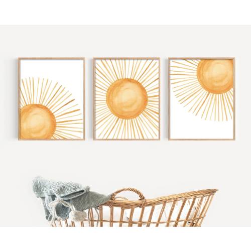 Boho Sun Nursery Wall Art, Set of 3 Canvases, 16”x20”, Boho Sunshine Prints, Gender Neutral Nursery Decor, Boho Nursery Decor, Boho Wall Art, Sun Decor