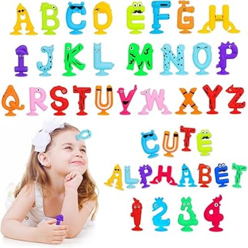 Baby Alphabet Suction Toys, 30PCS Bath Animal Number Suckers for Toddler Aged 3, Educational Spelling Learning Tools for 4-8 Boys Girls, Birthday Montessori Sensory Gifts