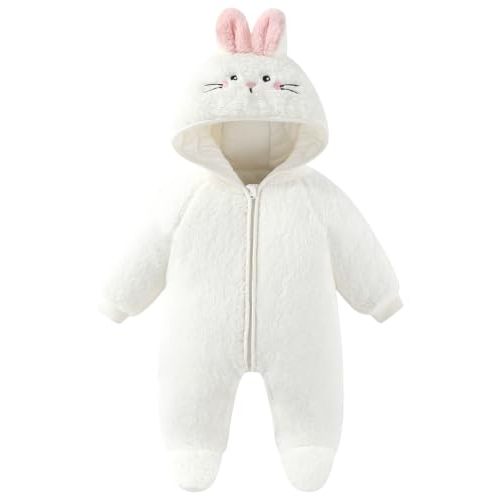 JiAmy Baby Snowsuit Newborn Animal Footed Fleece Thicken Romper 0-12 Months | infant winter clothes for fall winter soft plush fleece cotton linner footed zipper snap crotch easy wear diaper changes