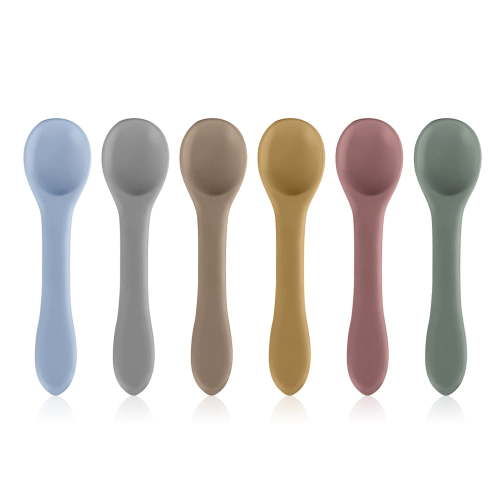 6Pcs Baby Silicone Spoon Baby Learn To Eat Training Spoon Long Handle Feeding Tableware, Multi-Color Mixed