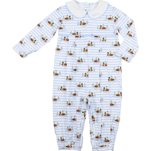 Blue Knit Striped Mallard Long Romper – Cecil & Lou