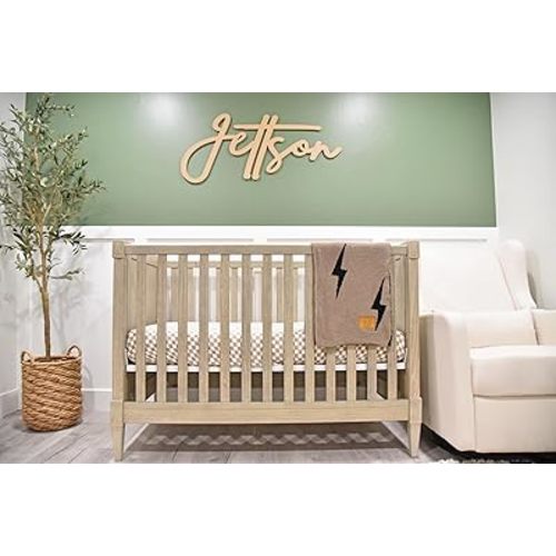 Lightning Bolt Baby Blanket 28"x40" with Leather Patch - Soft Knitted Throw for Crib or Stroller - Receiving Blanket/Newborn Nursery Gift Essential for Toddler, Infant or Kids (Black/Brown)