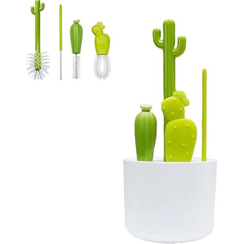 Cactus Bottle Brush Set, Creative Cactus Cleaning Brush Set, Multifunctional Cup Straw Brush, Cactus Cleaning Brush - Includes Bottle Brush & Nipple Brush & Detail Brush & Straw Brush (1set)