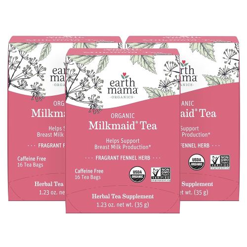 Earth Mama Milkmaid Lactation Tea | 100% Organic, Herbal Breastfeeding Tea Supports Breastfeeding + Breast Milk Supply Production, 16 Teabags Per Box (3-Pack)
