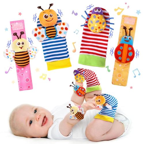 Baby Wrist Rattle Socks and Foot Finder Set Baby Rattles Toys for 0-12 Month, Infant Girl Boy Toys for Babies 3-6 Months, Newborn Hand & Foot Toys for 0 to 9 Months, Baby Easter Gifts