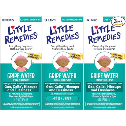 Little Remedies Gripe Water for Babies, Colic and Baby Gas Relief for Newborns, 4 Fl Oz, 3 Pack