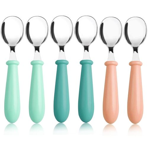 Pimoys 6 Pieces Stainless Steel Toddler Spoons, Kids Spoons with Round Handle, Toddler Utensils Children's Silverware Set, BPA Free, Dishwasher Safe