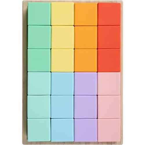 BLUE GINKGO Silicone Rainbow Blocks - Giftable Soft Blocks for Kids | BPA Free Silicone Blocks | Montessori Blocks, Silicone Rainbow Stacking Toy with Sorting Tray (24 PC - Pastel)