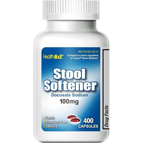 HealthA2Z® Stool Softener, Docusate Sodium 100mg, Red & White Capsules, Dependable & Stimulant-Free, Gentle Constipation Relief, 400 Counts